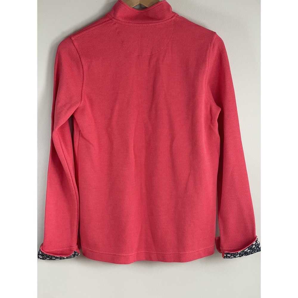 ORVIS Womens Medium Pink 1/4 Zip Sweater Ribbed Knit Floral Flip Trim Sweatshirt - Picture 2 of 5